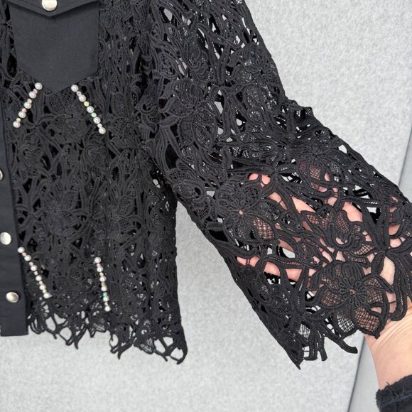 Boston Proper Lace Western Jacket Size XL Black Rhinestone Pearl Embellished EUC - Picture 2 of 13